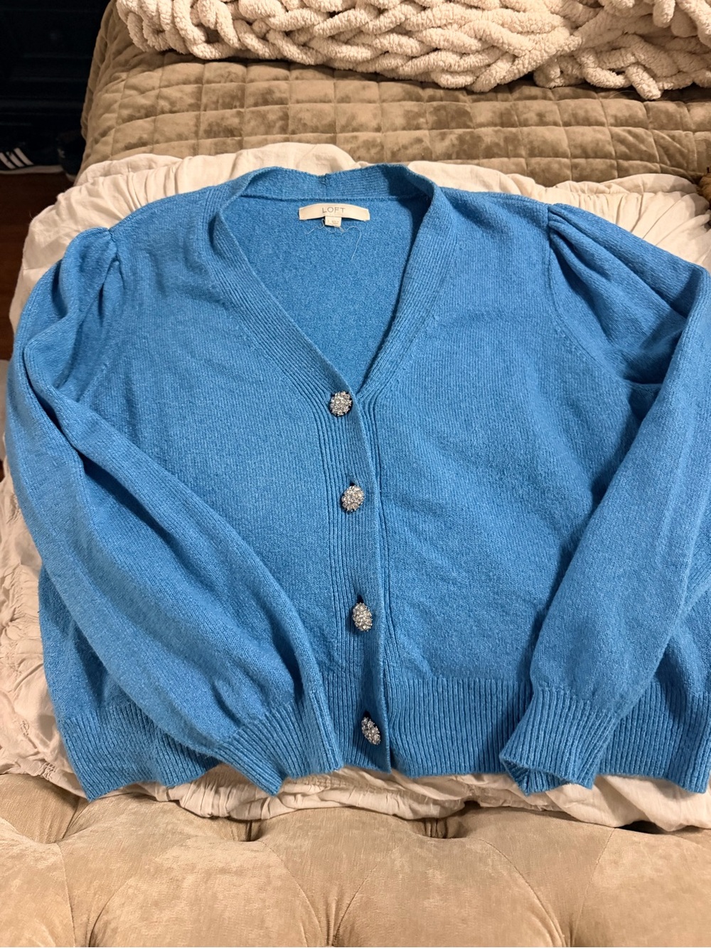 LOFT Sky Blue V-Neck Cardigan with Decorative Buttons